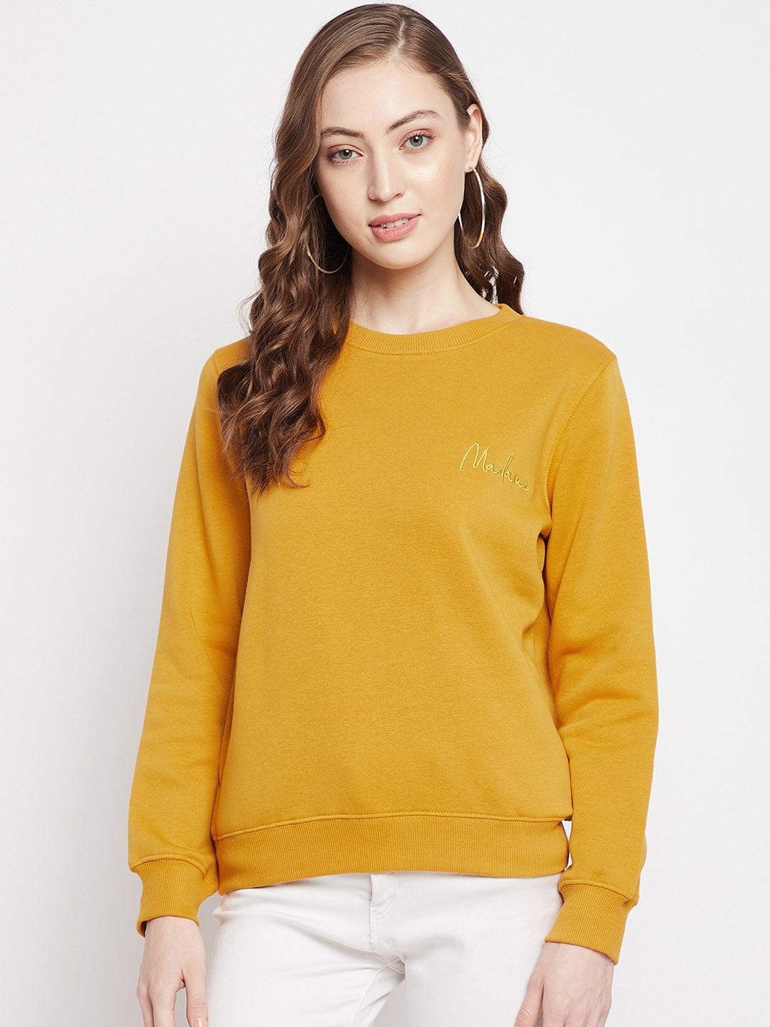 Madame Women Mustard Yellow Fleece Sweatshirt Price in India