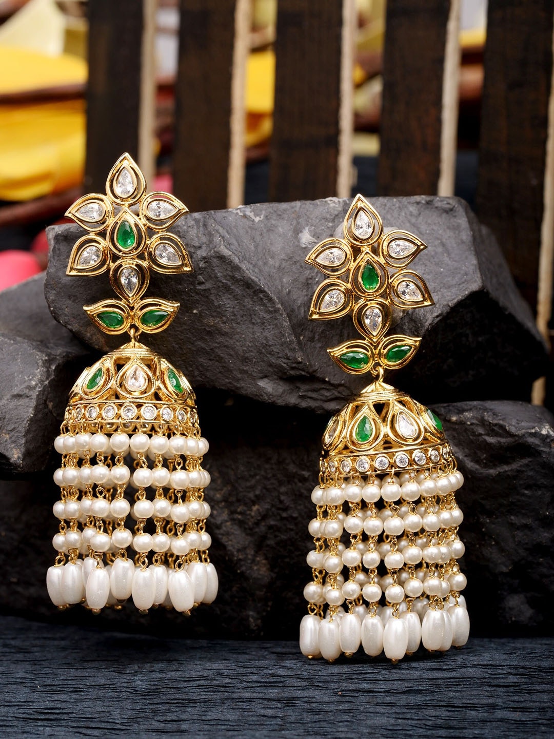 Saraf RS Jewellery Gold-Toned Dome Shaped Jhumkas Earrings Price in India