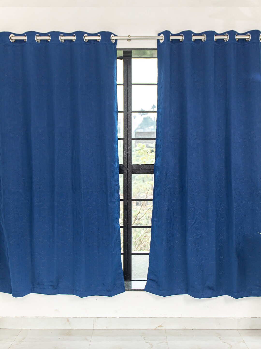 Livpure Smart Blue Set of 2 Self Design Black Out Door Curtain Price in India