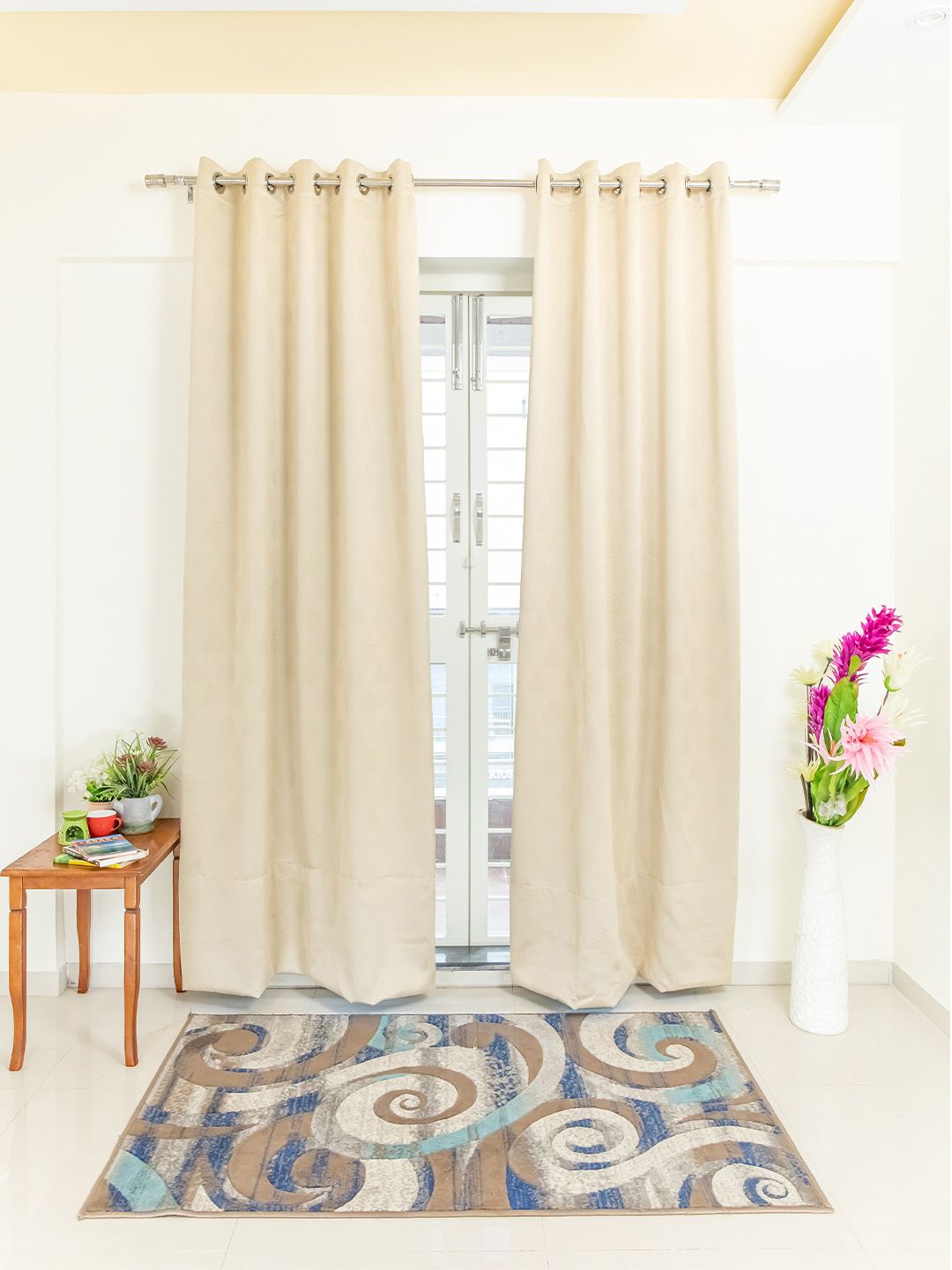 Livpure Smart Beige & Grey Set of 2 Floral Black Out Long Door Curtains Price in India