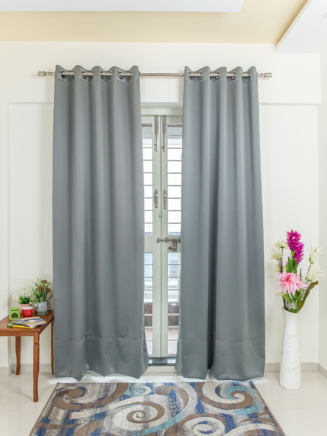 Livpure Smart Grey Set of 2 Black Out Long Door Curtain Price in India