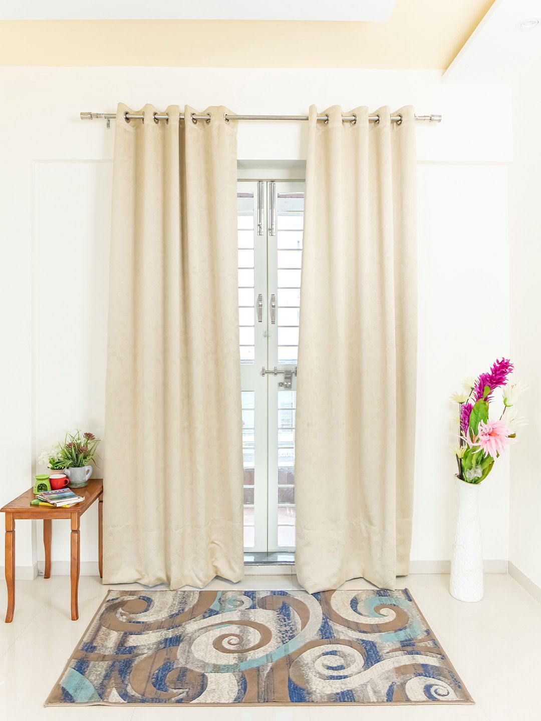 Livpure Smart Beige & Green Set of 2 Floral Black Out Long Door Curtains Price in India