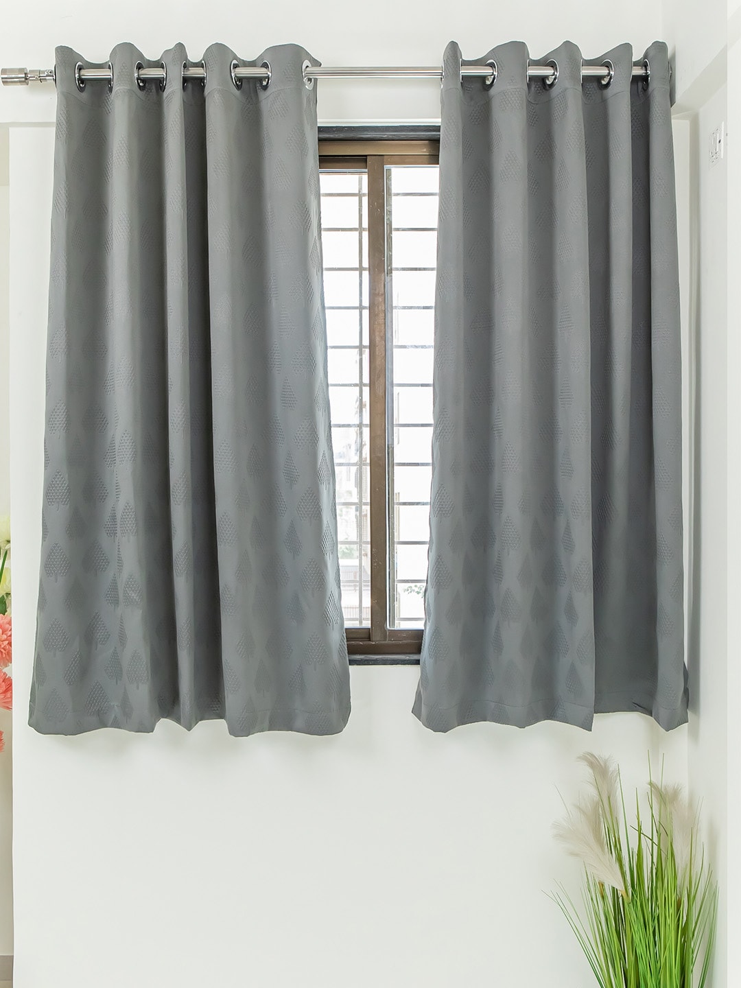 Livpure Smart Set of 2 Grey Geometric Black Out Window Curtain Price in India