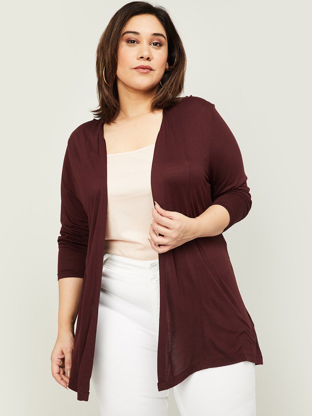 nexus Women Burgundy Longline Shrug Price in India