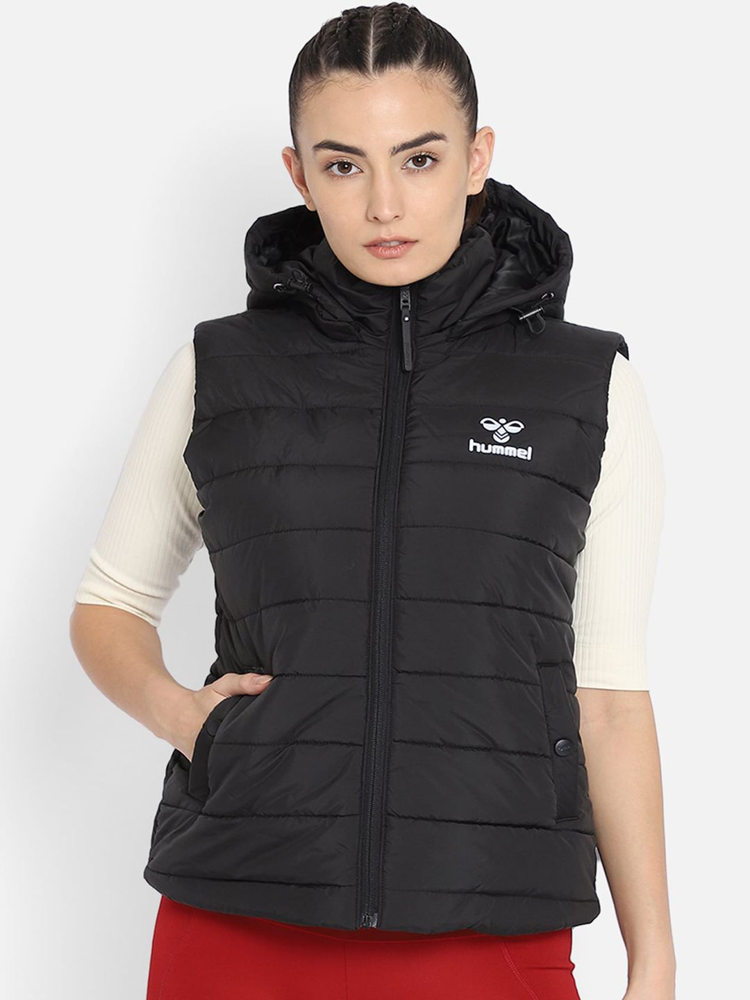 hummel Women Black Windcheater Puffer Jacket with Patchwork Price in India