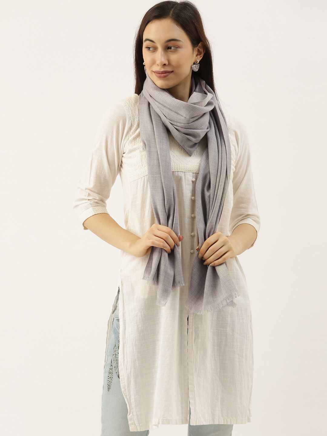 Pashmoda Women Grey Pure Wool Stole Price in India