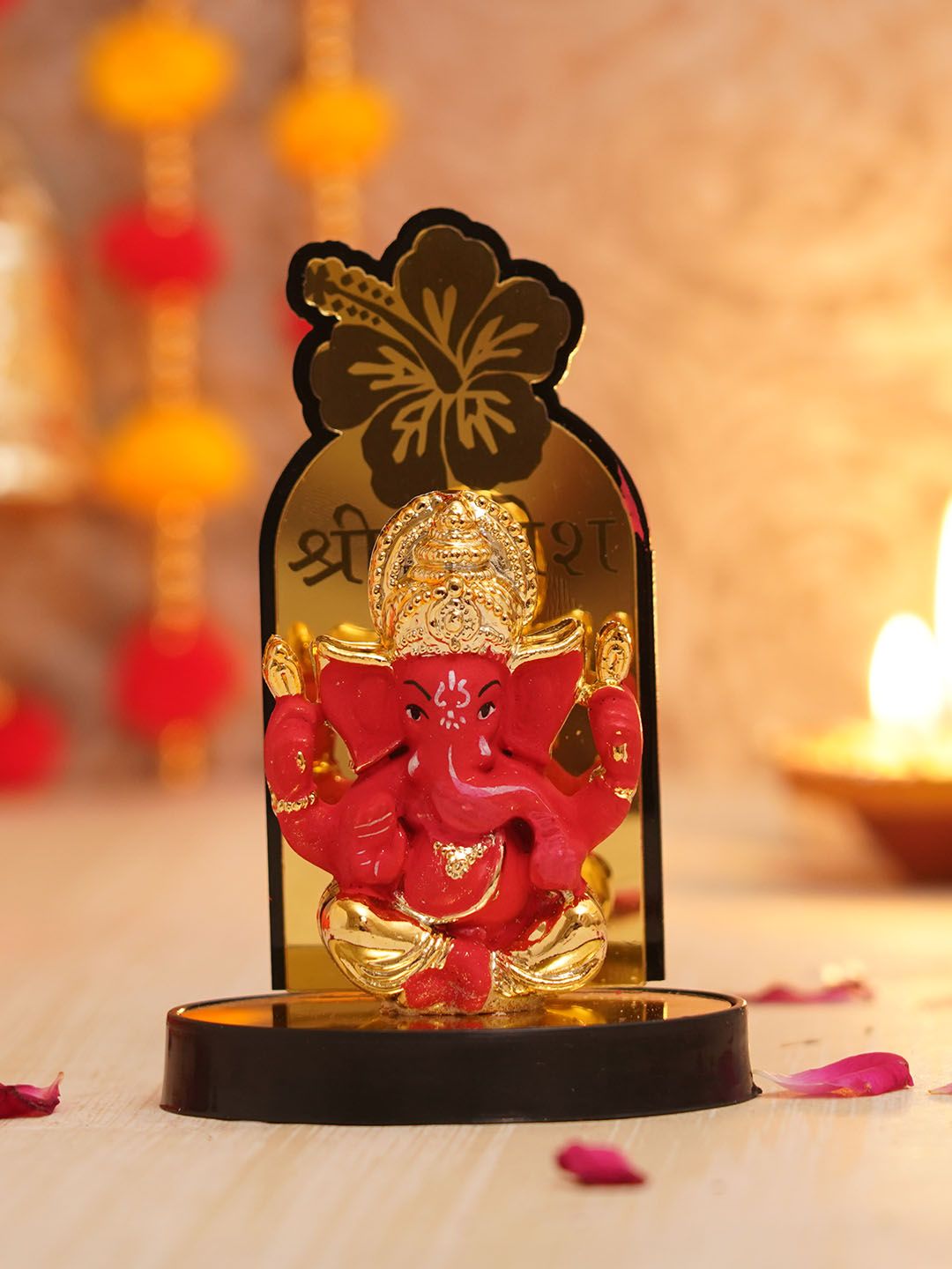 TIED RIBBONS Red & Gold-Toned Mini Lord Ganesha Idol Statue Showpiece With Stand Price in India