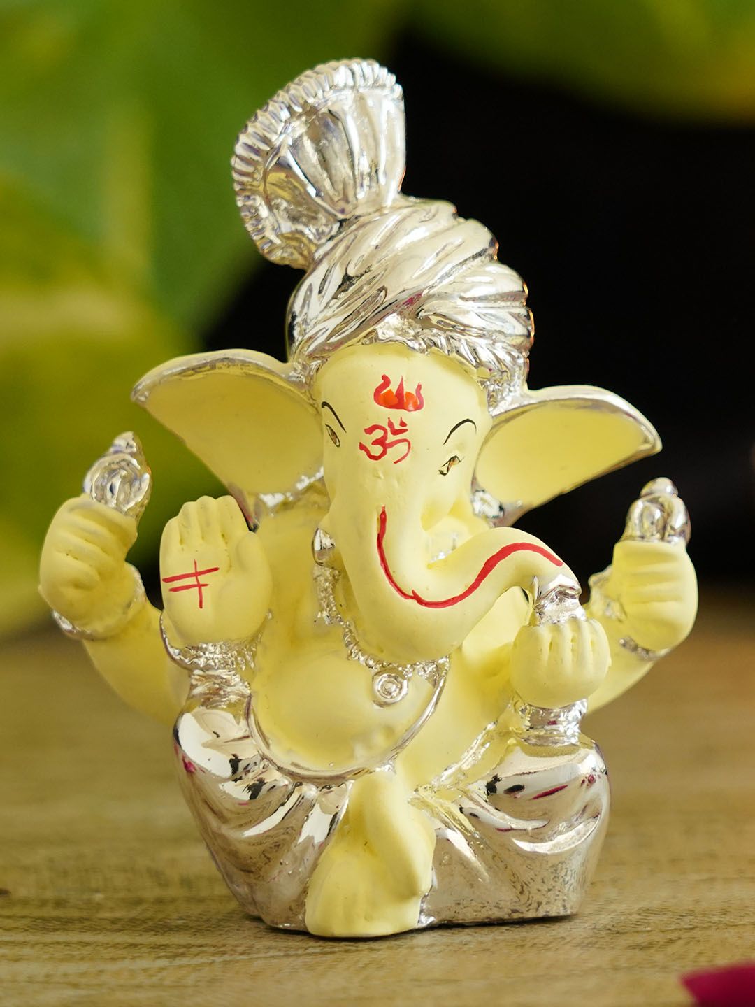 TIED RIBBONS Silver-Toned & Beige Lord Ganesha Idol Statue Diwali Decoration Showpiece Price in India