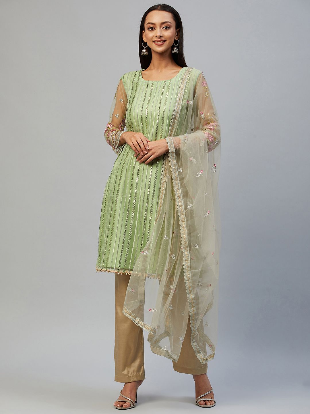 Readiprint Fashions Green Embroidered Straight Style Unstitched Dress Material Price in India