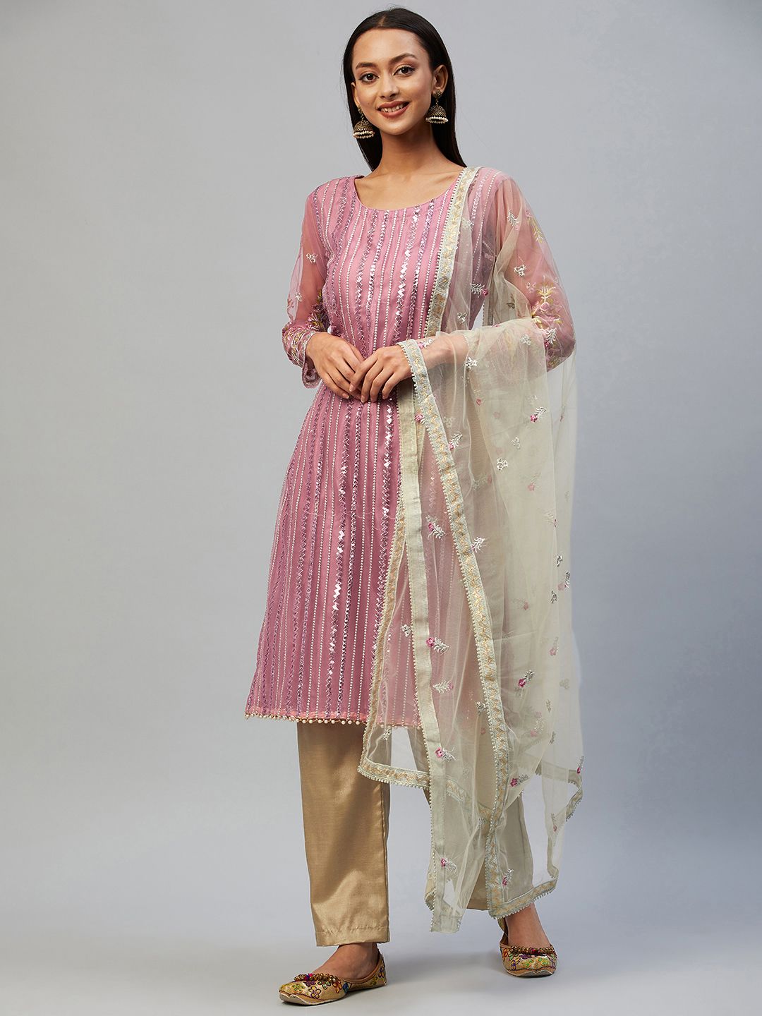 Readiprint Fashions Purple & Mauve Embroidered Unstitched Dress Material Price in India