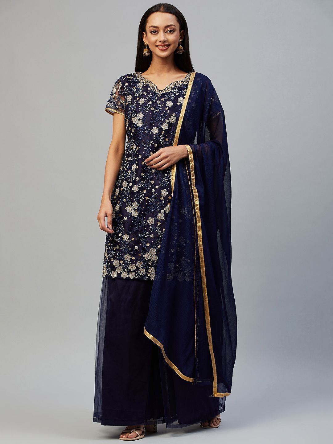 Readiprint Fashions Blue Embroidered Unstitched Dress Material Price in India