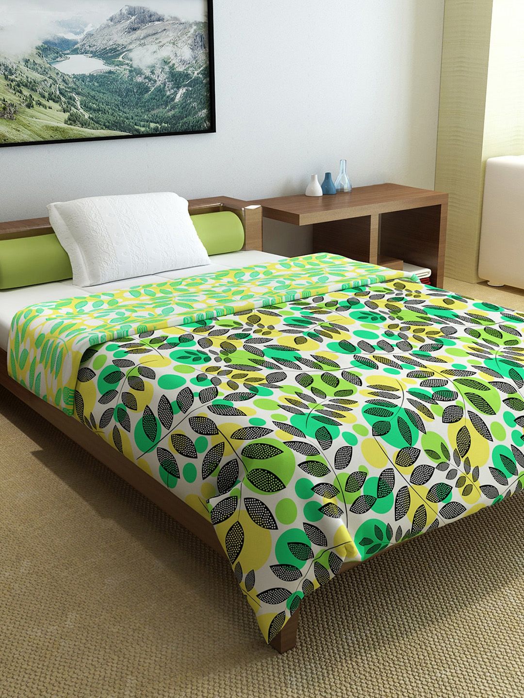 Divine Casa Green & Yellow Floral Microfiber AC Room 150 GSM Single Bed Comforter Price in India