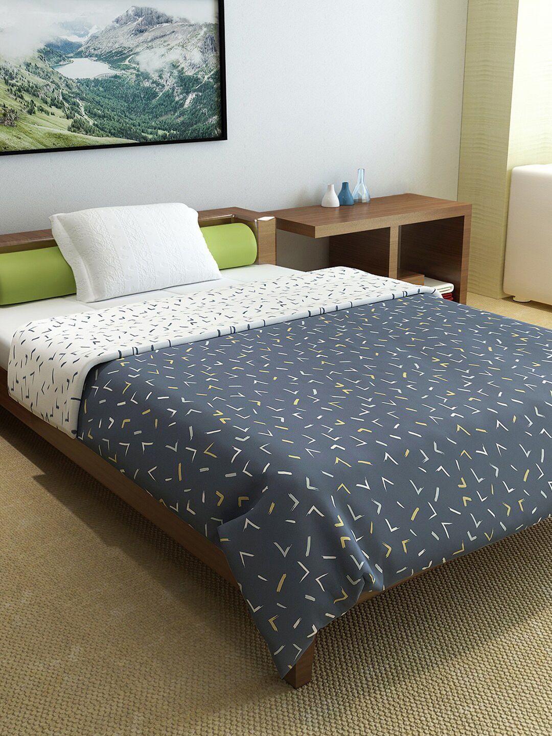 Divine Casa Navy Blue & White Geometric Microfiber AC Room 150 GSM Single Bed Comforter Price in India
