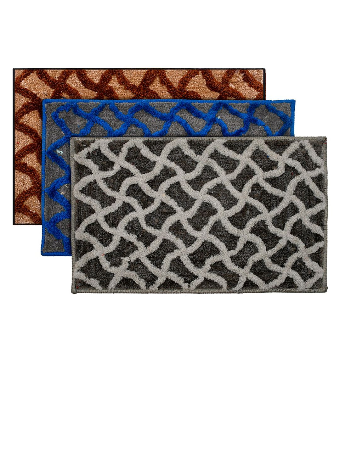 Kuber Industries Set Of 3 Brown & Blue Textured Velvet Anti-Skid Doormats Price in India
