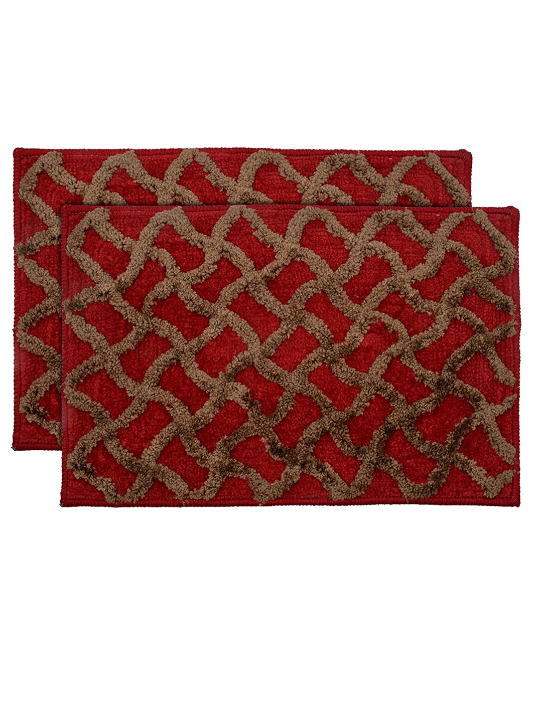 Kuber Industries Set Of 2 Maroon & Brown Textured Velvet Anti-Skid Doormats Price in India