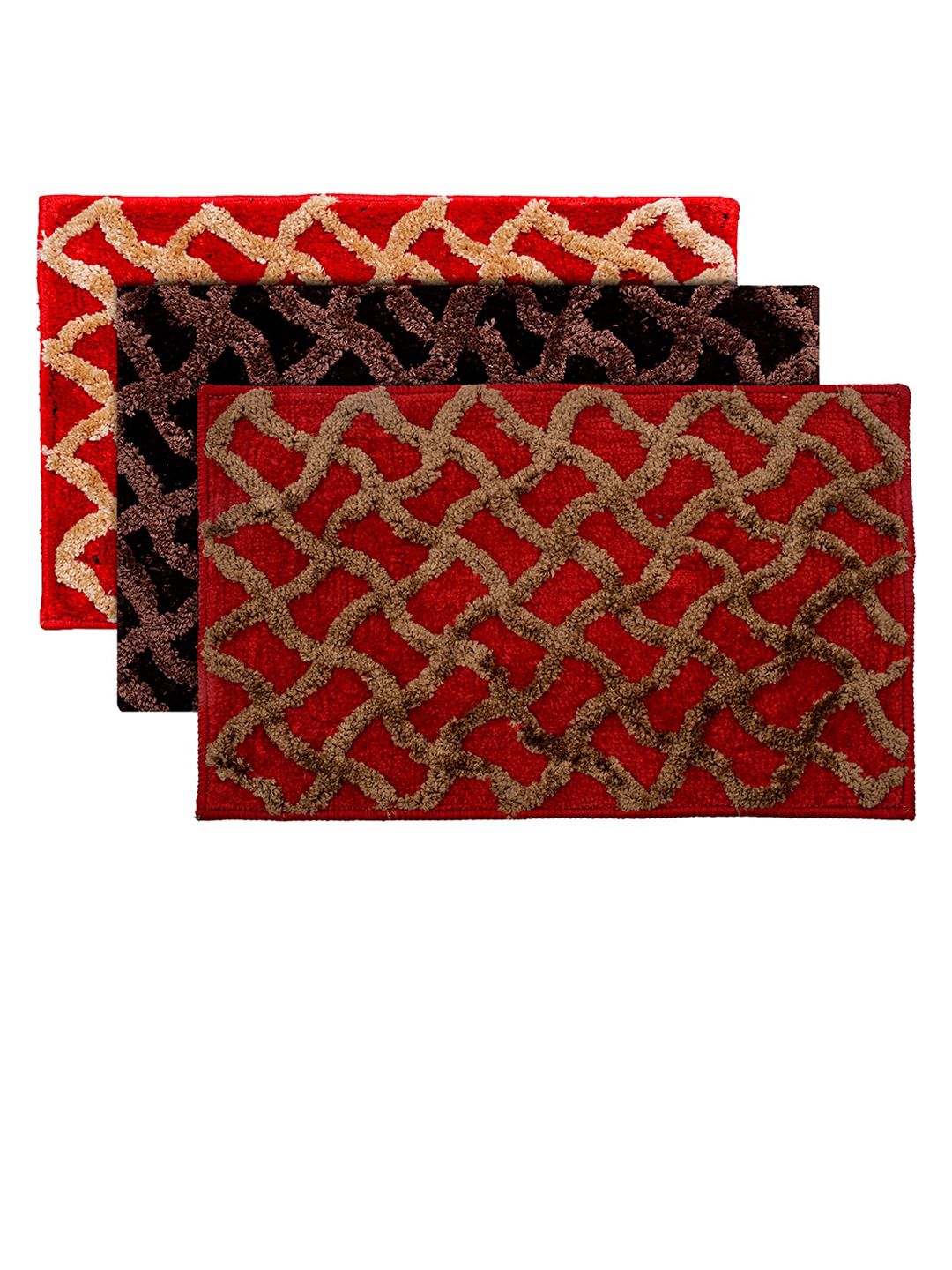 Kuber Industries Set Of 3 Brown & Red Patterned Anti-Skid Doormats Price in India