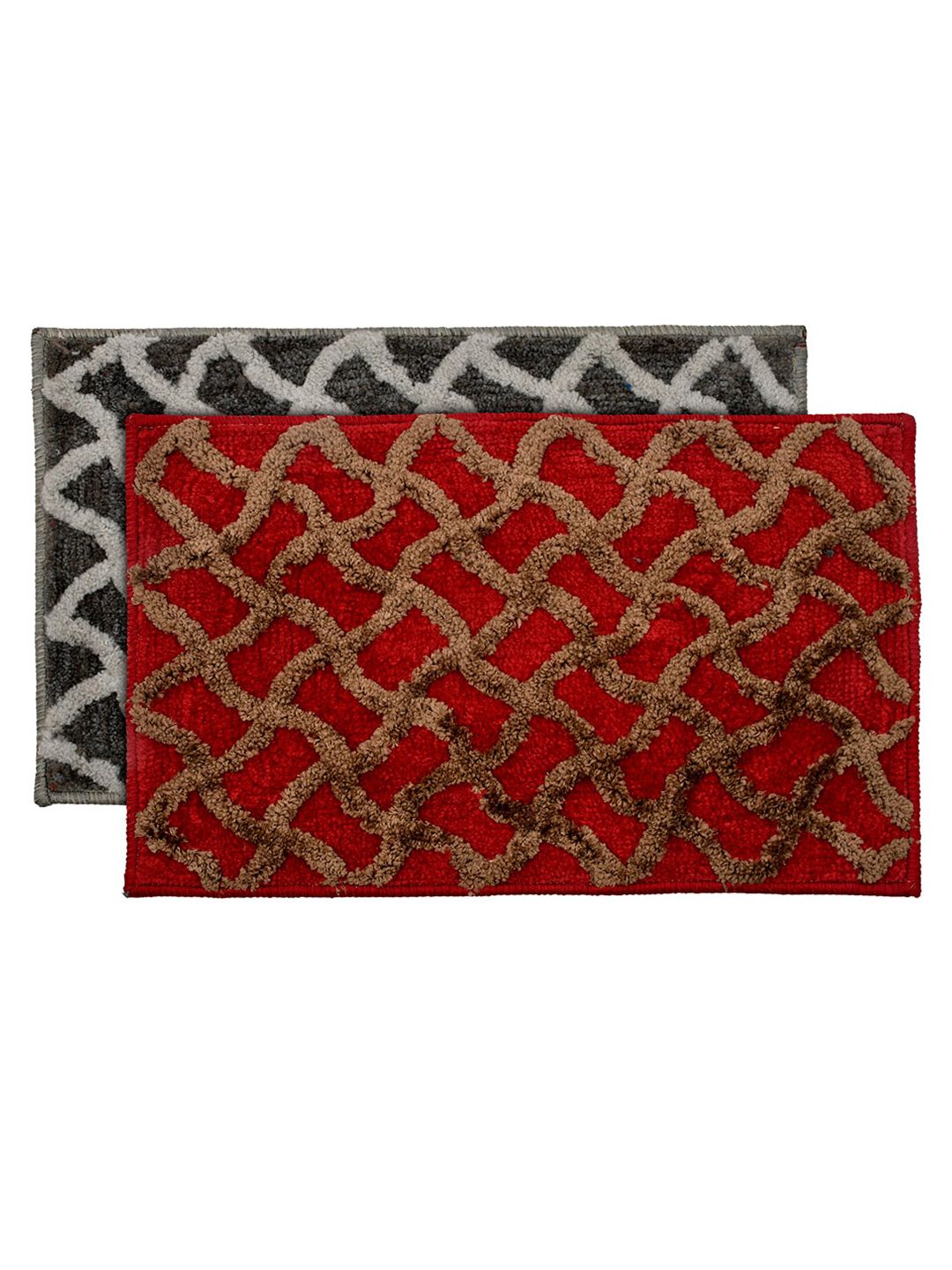 Kuber Industries Set Of 2 Maroon & Grey Textured Velvet Anti-Skid Doormats Price in India