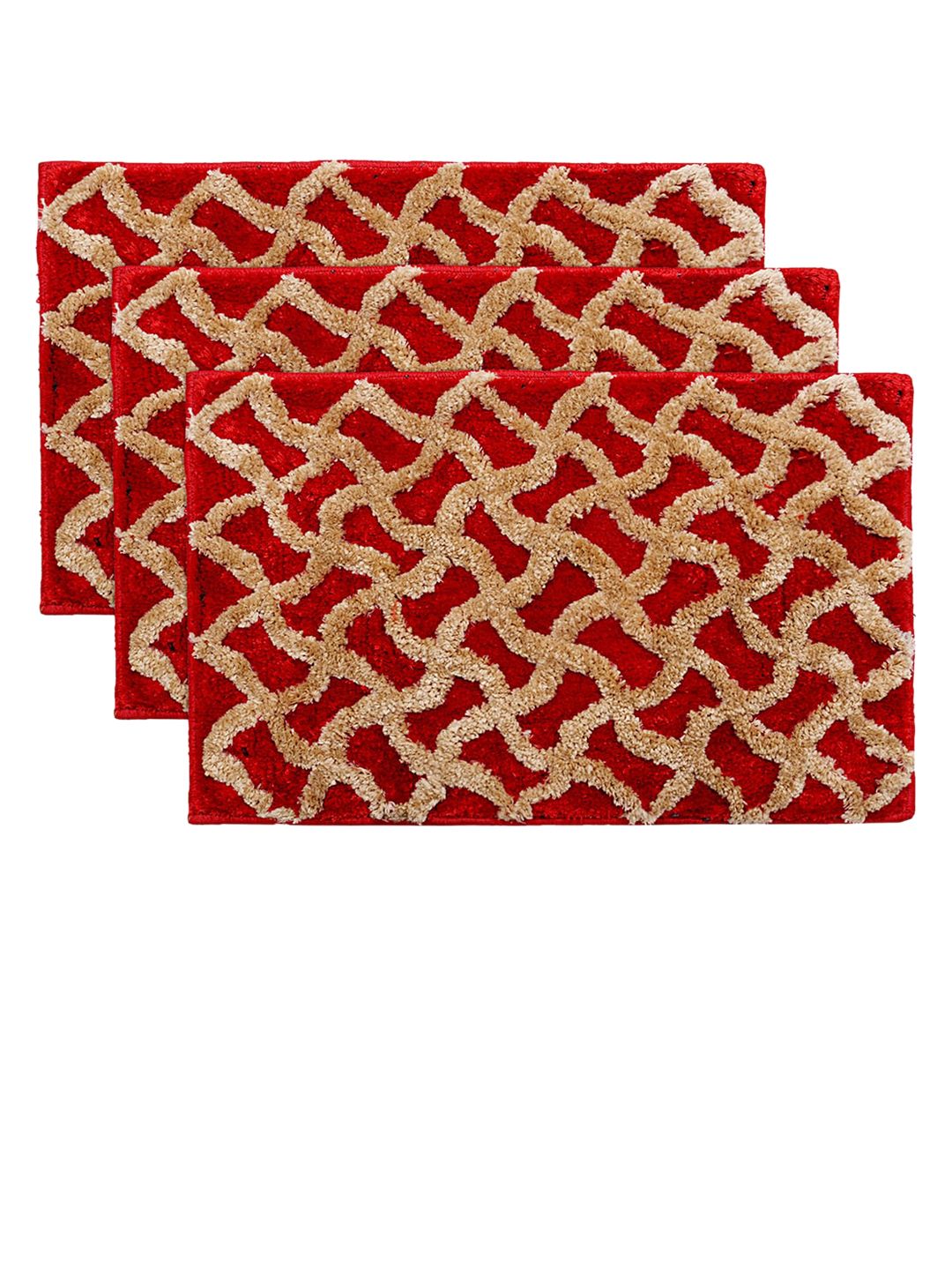 Kuber Industries Set Of 3 Red & Beige Printed Velvet Anti-Skid Doormats Price in India