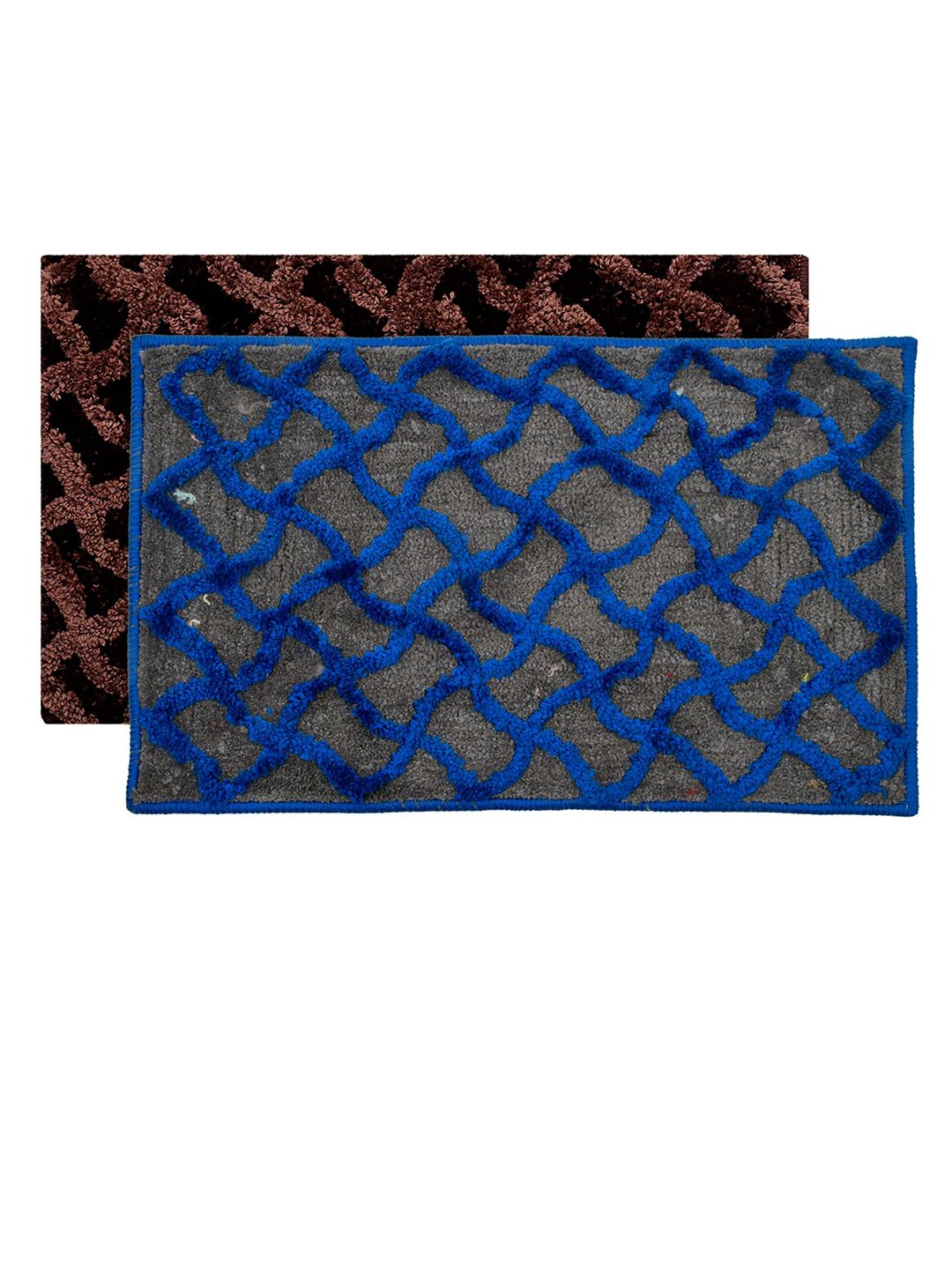 Kuber Industries Set Of 2 Blue & Brown Textured Velvet Anti-Skid Doormat Price in India