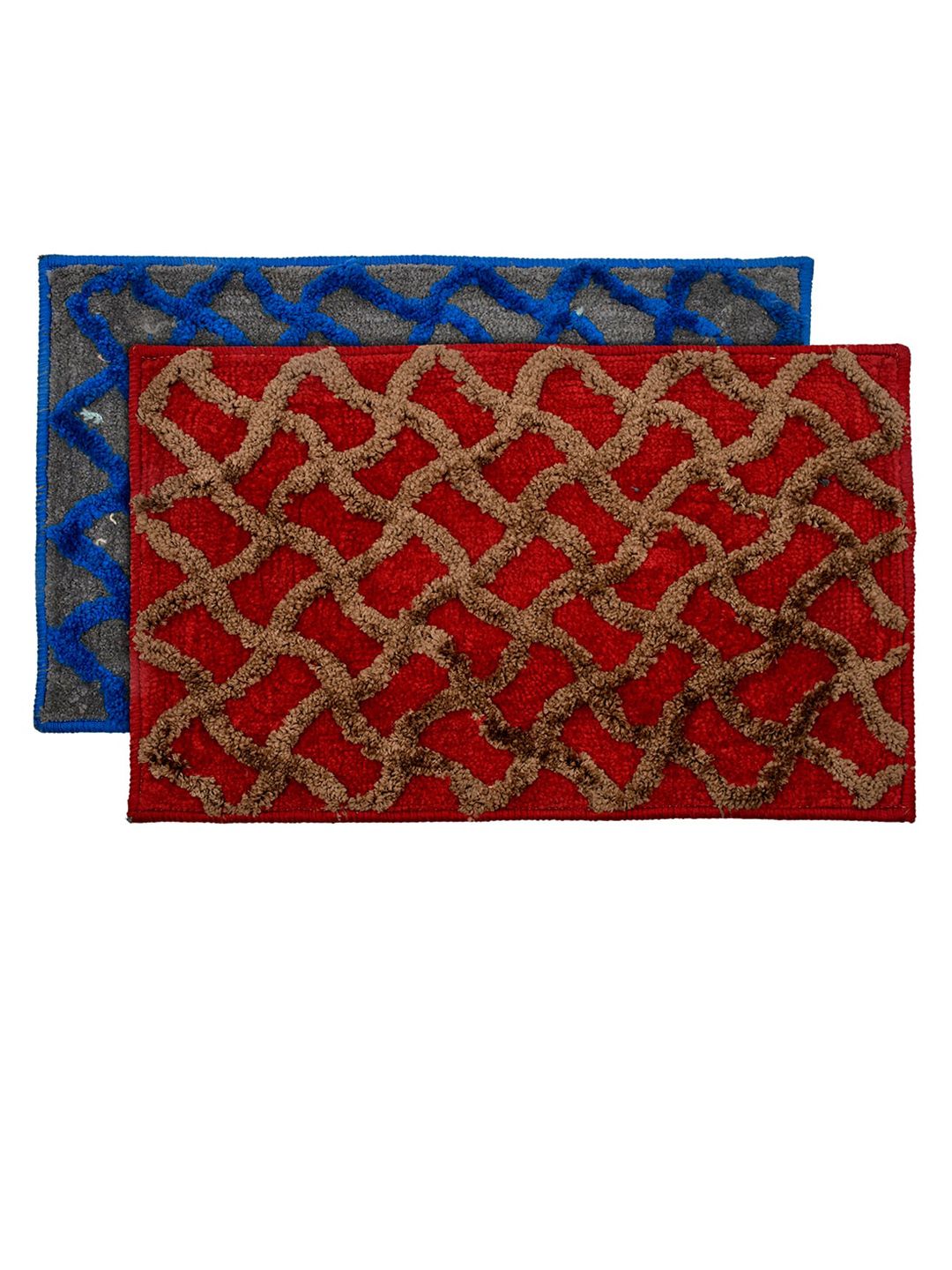 Kuber Industries Set Of 2 Blue & Maroon Patterned Anti-Skid Doormats Price in India