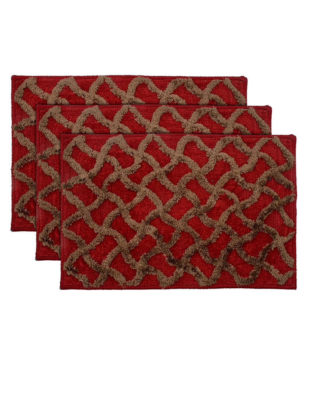 Kuber Industries Set Of 3 Maroon & Brown Textured Velvet Anti-Skid Doormats Price in India