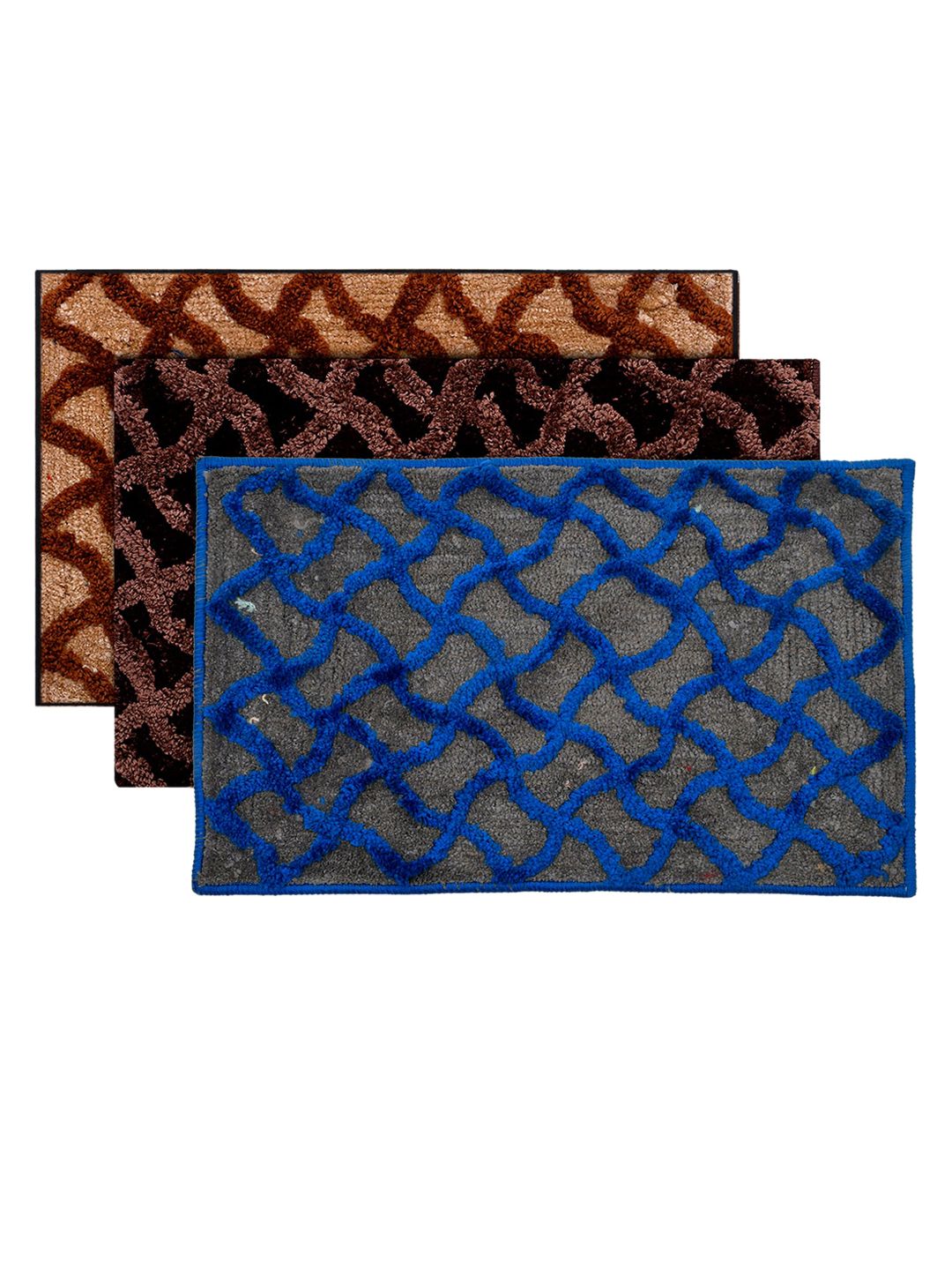 Kuber Industries Set Of 3 Grey & Brown Textured Velvet Anti-Skid Doormats Price in India