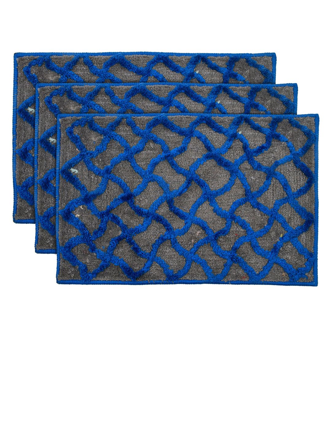 Kuber Industries Set Of 3 Blue & Grey Textured Velvet Anti-Skid Doormats Price in India