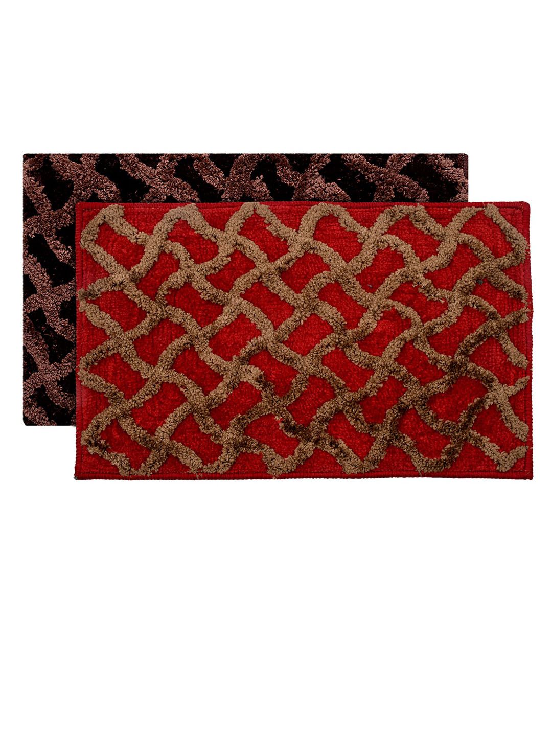 Kuber Industries Set Of 2 Maroon & Brown Patterned Anti-Skid Doormats Price in India