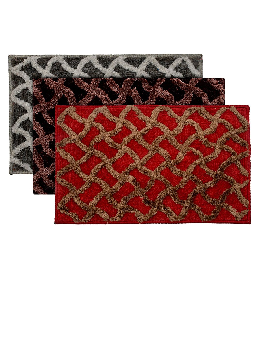 Kuber Industries Set Of 3 Grey & Brown Textured Velvet Anti-Skid Doormat Price in India