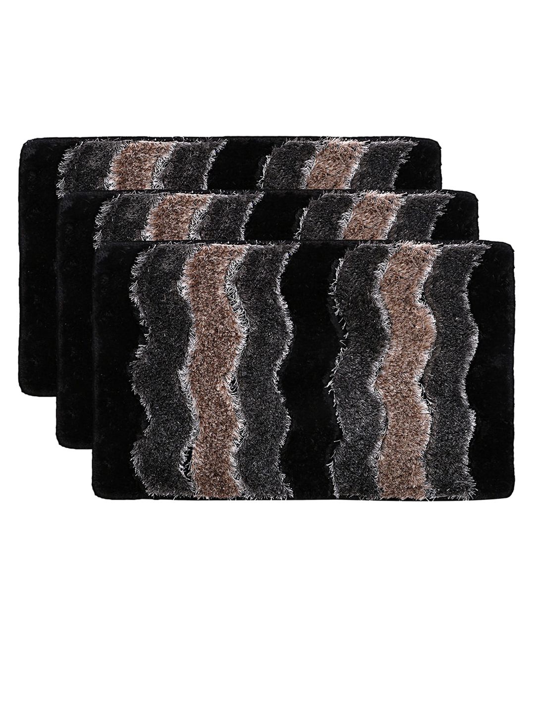 Kuber Industries Set Of 3 Grey & Brown Textured Velvet Anti-Skid Doormats Price in India