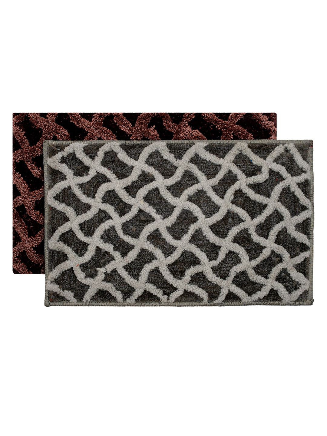 Kuber Industries Set Of 2 Brown & Grey Patterned Velvet Anti-Slip Doormats Price in India