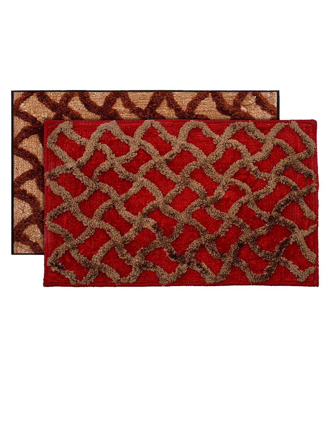Kuber Industries Set Of 2 Red & Brown Velvet Anti-Slip Doormats Price in India