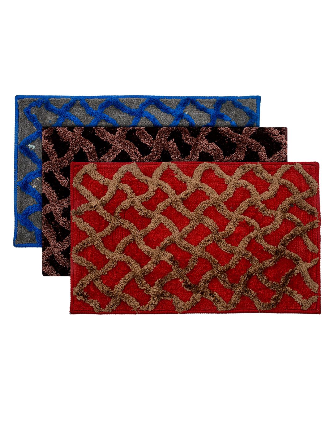 Kuber Industries Set Of 3 Patterned Velvet Anti-Skid Doormats Price in India