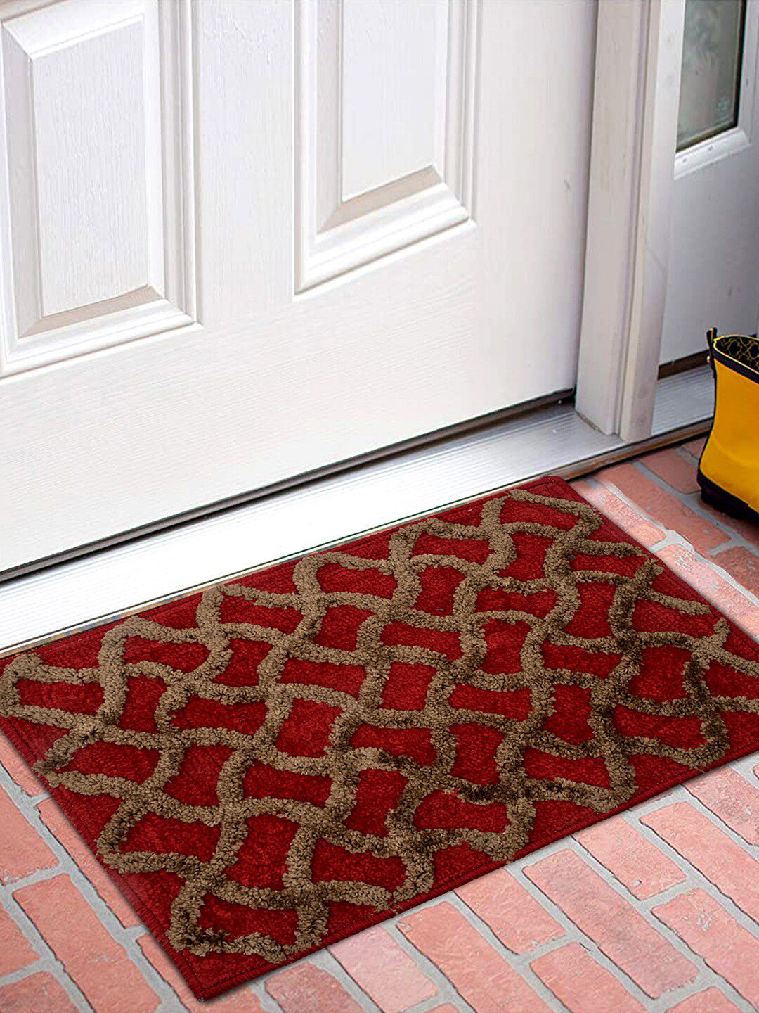 Kuber Industries Maroon & Brown Patterned Velvet Rectangular Anti-Skid Doormat Price in India