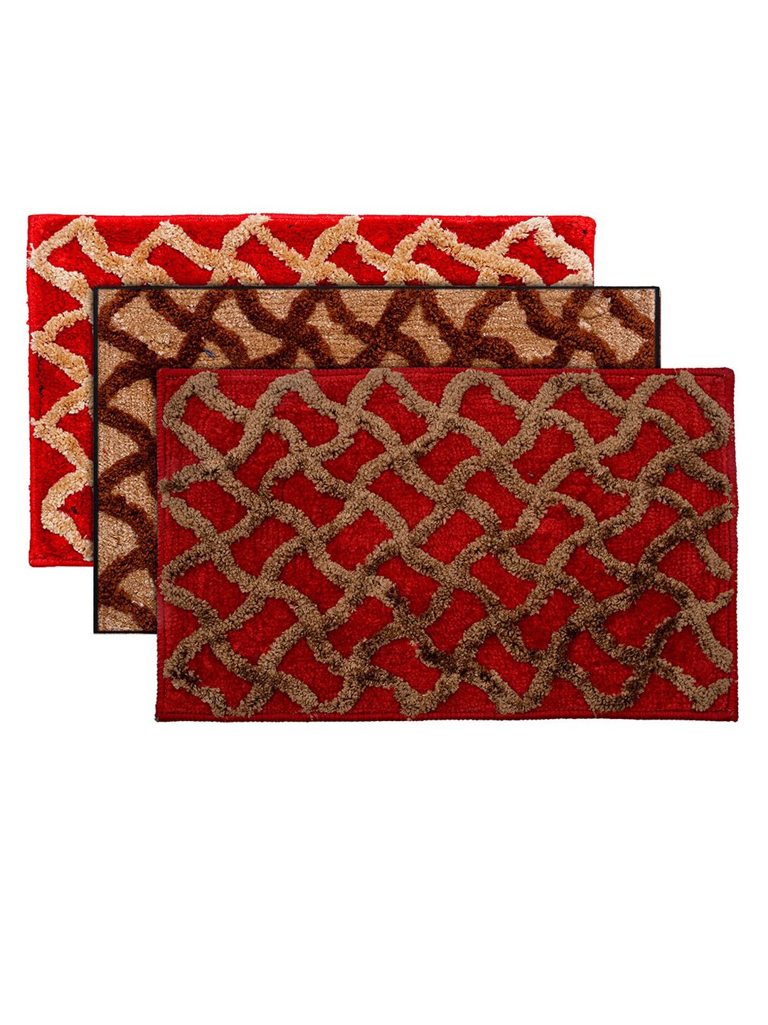 Kuber Industries Set Of 3 Brown & Red Patterned Anti-Skid Doormat Price in India