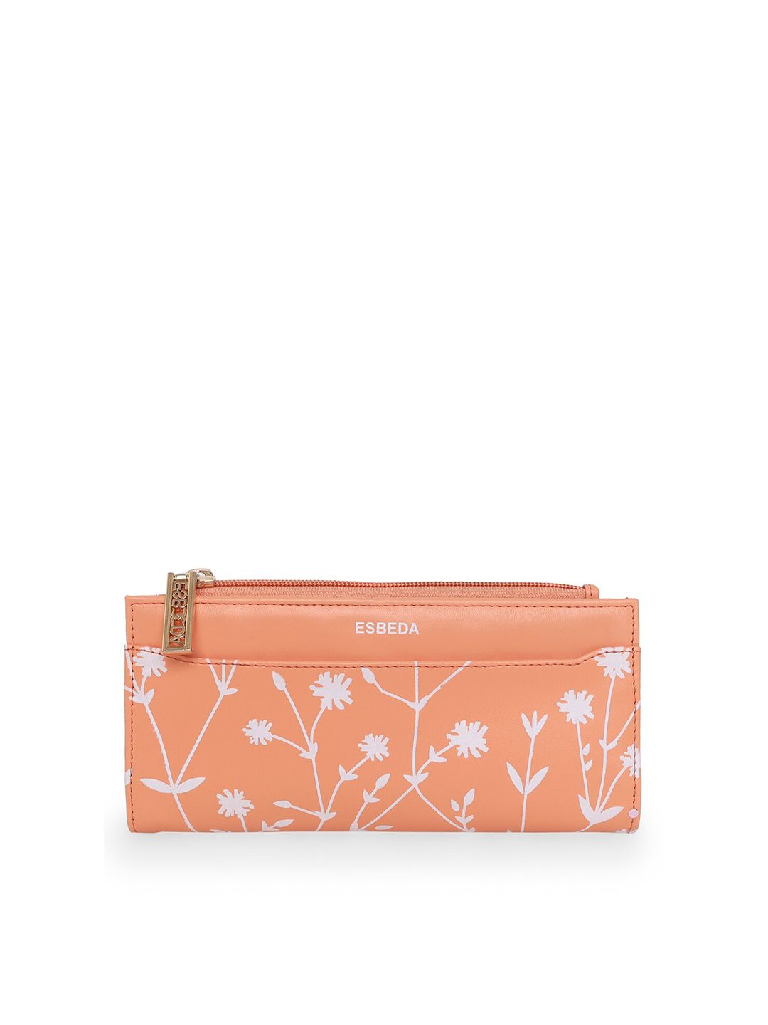 ESBEDA Women Orange & White Floral Printed Zip Detail Two Fold Wallet Price in India