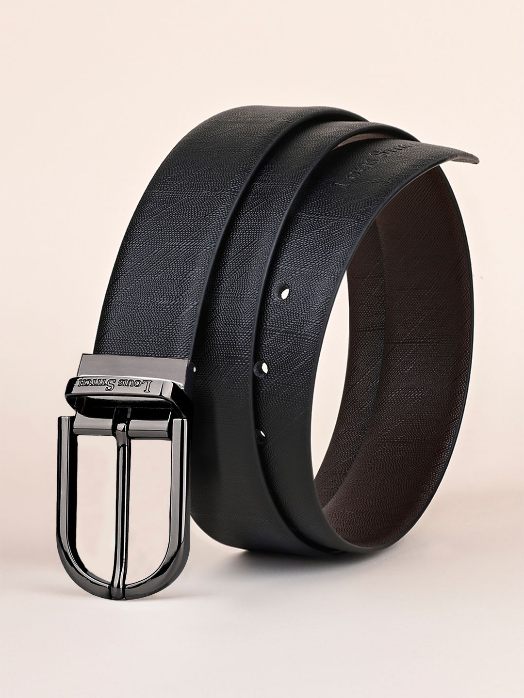 LOUIS STITCH Men Black Textured Leather Formal Belt