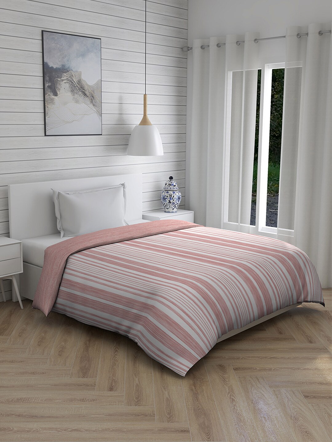 Boutique Living India Pink & White Striped AC Room 120 GSM Single Bed Comforter Price in India