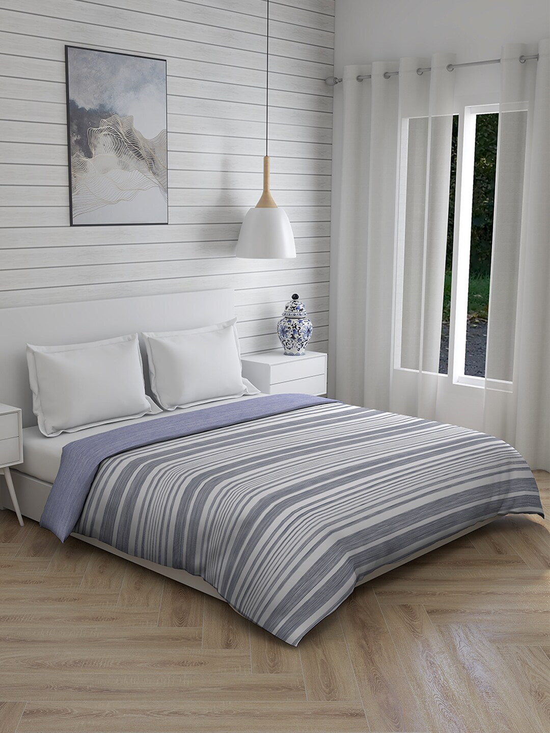 Boutique Living India White & Blue Striped AC Room 120 GSM Double Bed Comforter Price in India