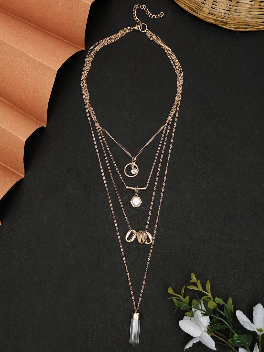 Madame Rose Gold & White Rose Gold-Plated Necklace Price in India