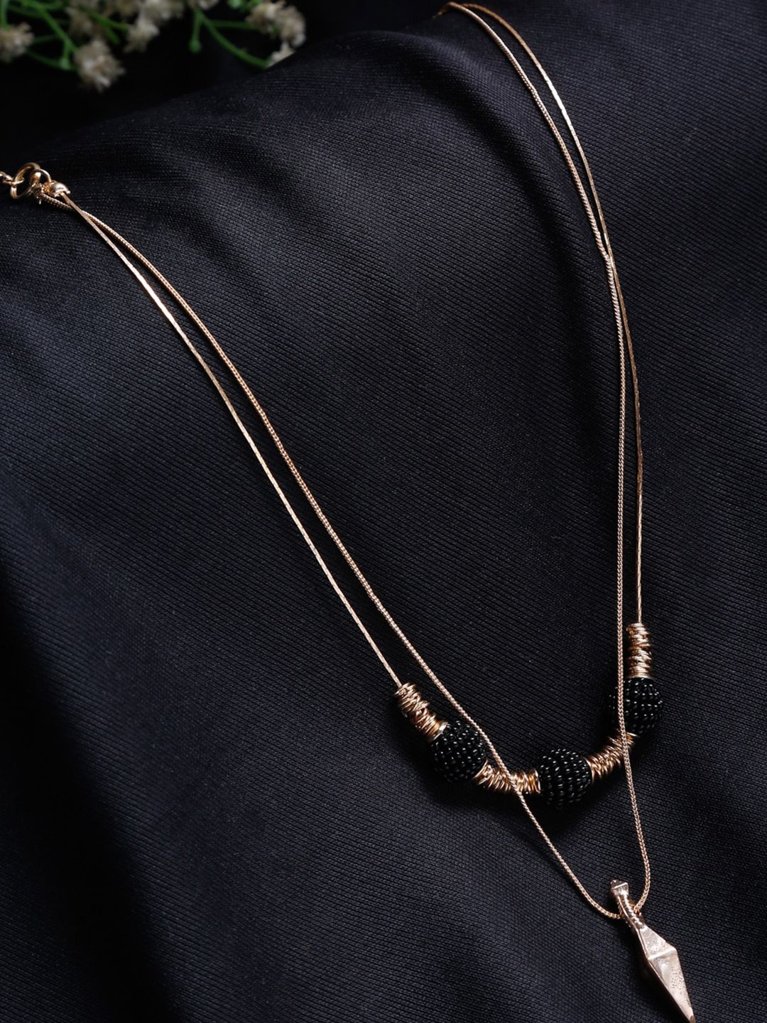 Madame Rose Gold & Black Rose Gold-Plated Seed Bead Wrapped Layered Necklace Price in India