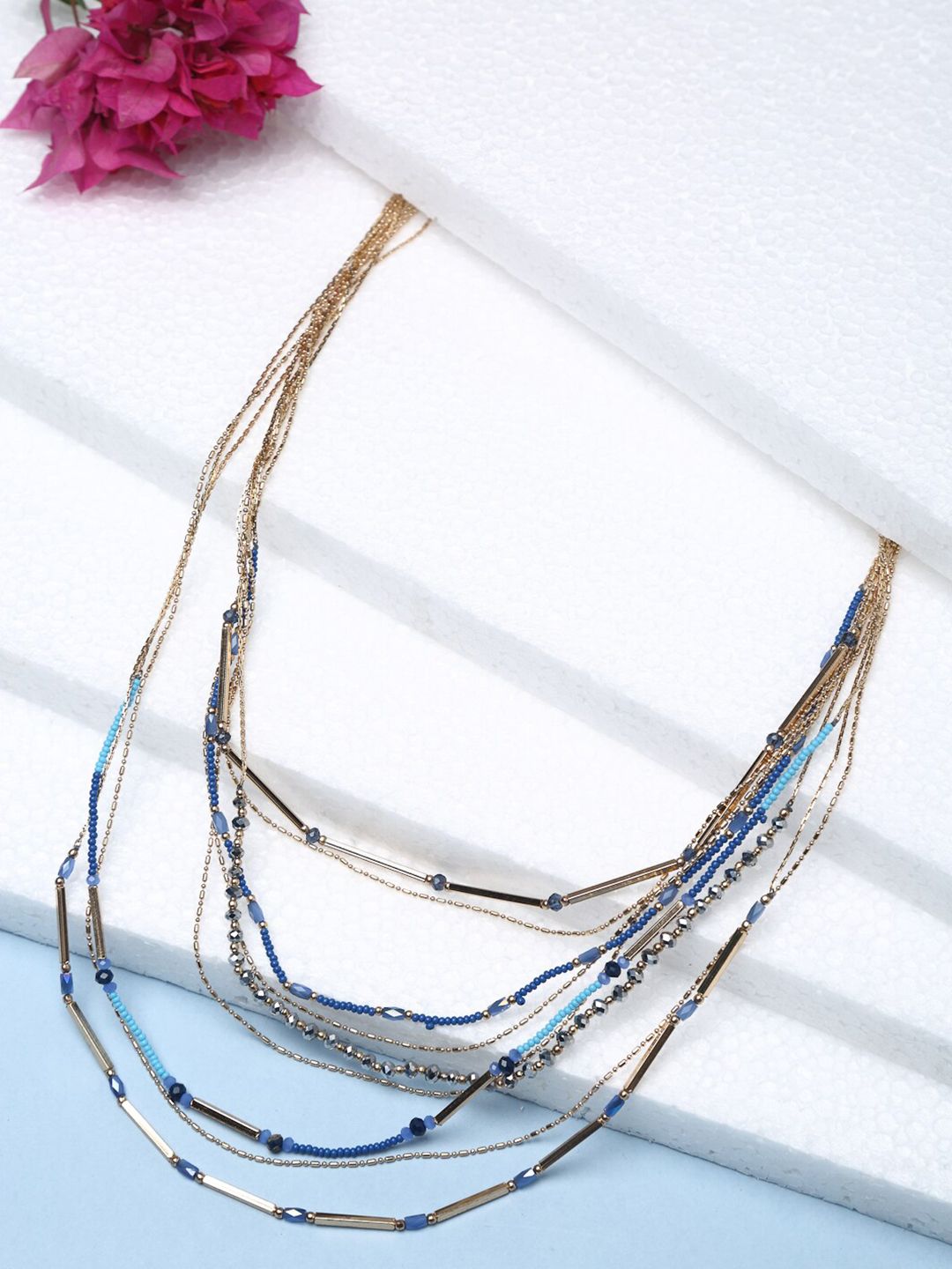 Madame Rose Gold & Blue Rose Gold-Plated Multi Layered Glass Bead Necklace Price in India