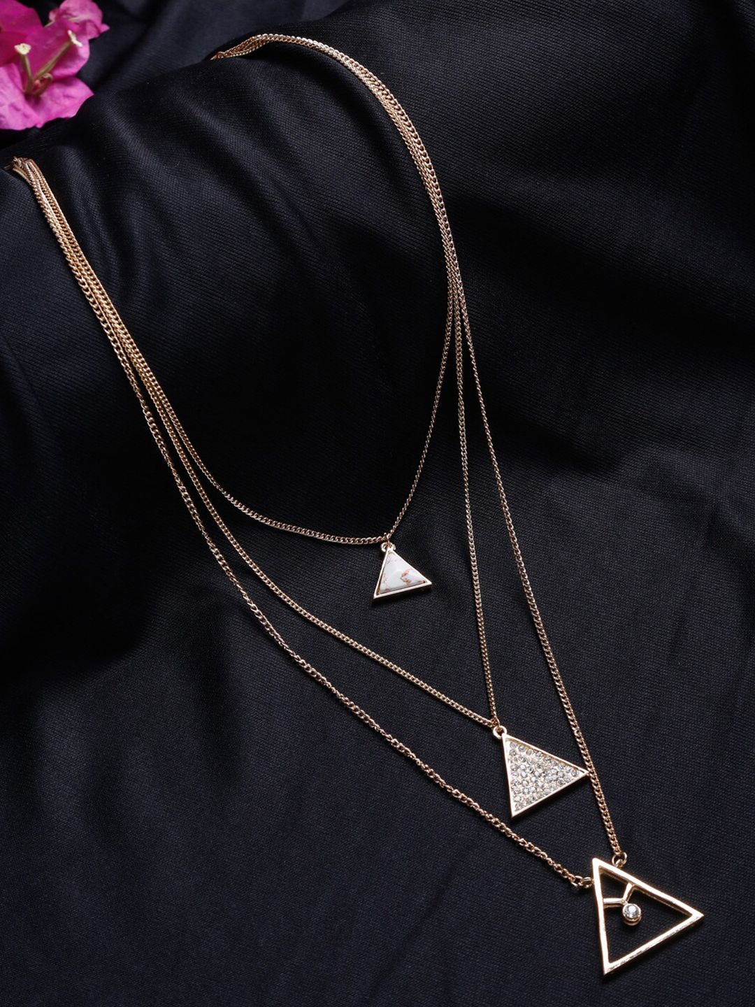 Madame Rose Gold & White Brass Rose Gold-Plated Triangle Layered Necklace Price in India