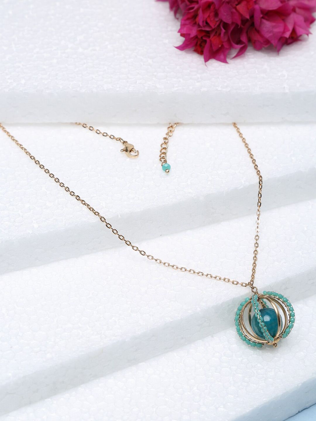 Madame Rose Gold & Teal Rose Gold-Plated Short Drop Turq Cage Necklace Price in India