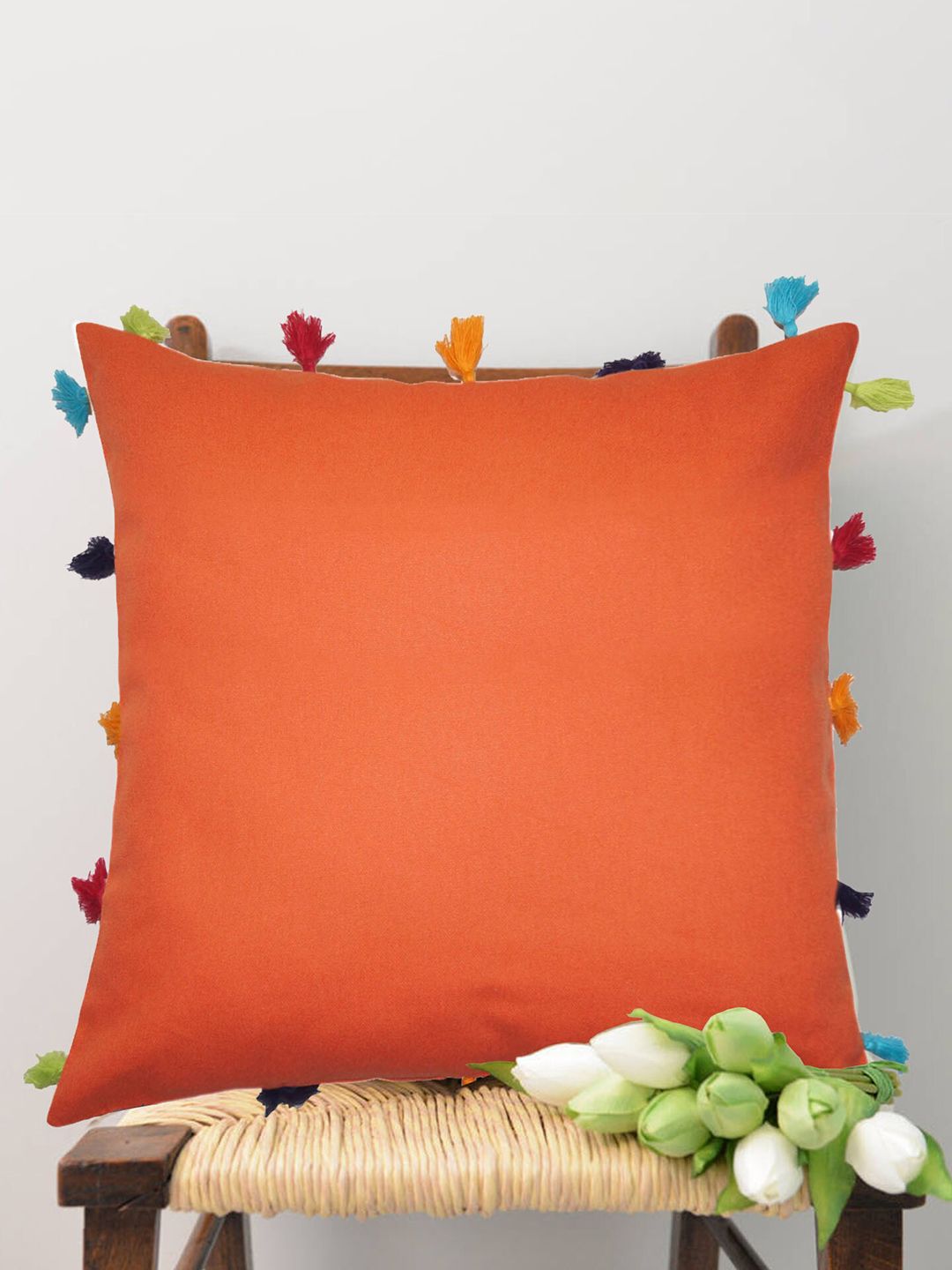 Lushomes Orange Set of 3 Square Cushion Covers Price in India