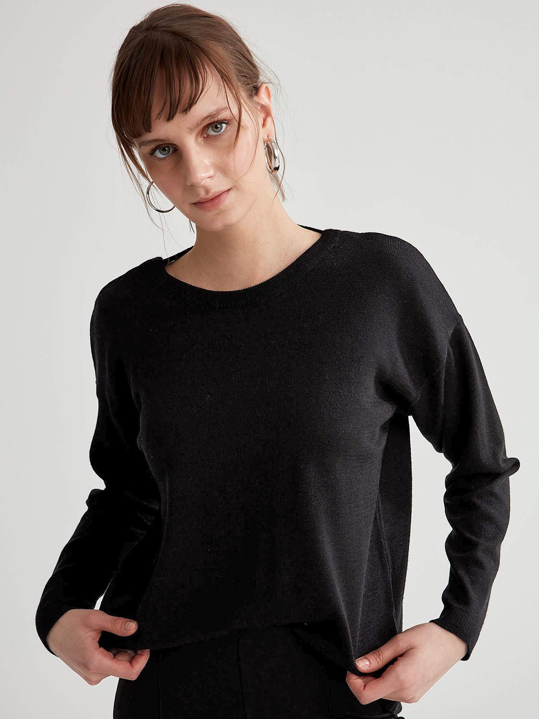 DeFacto Women Black Back Cut-Out Acrylic Pullover Price in India