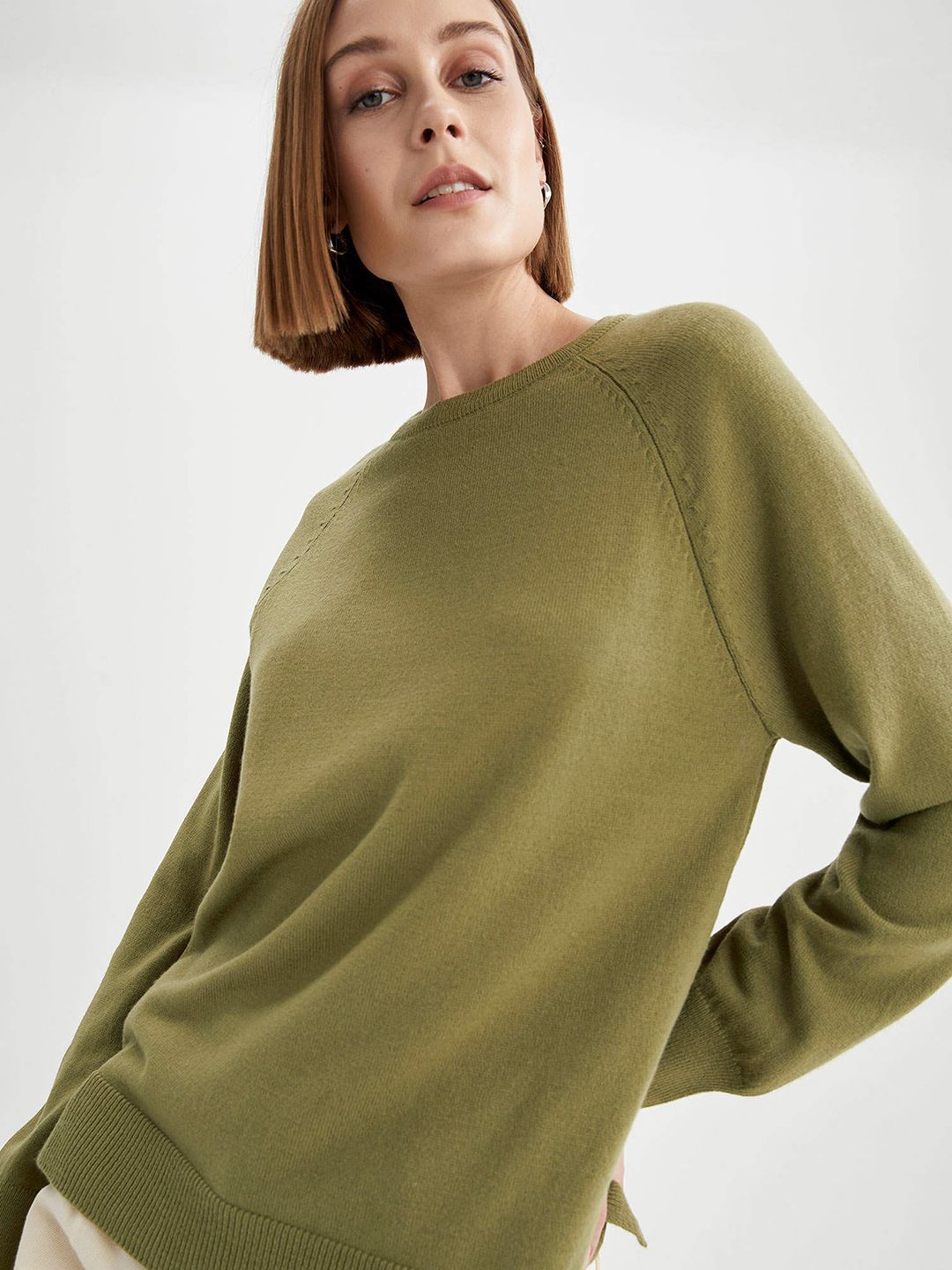 DeFacto Women Olive Green Acrylic Pullover Price in India
