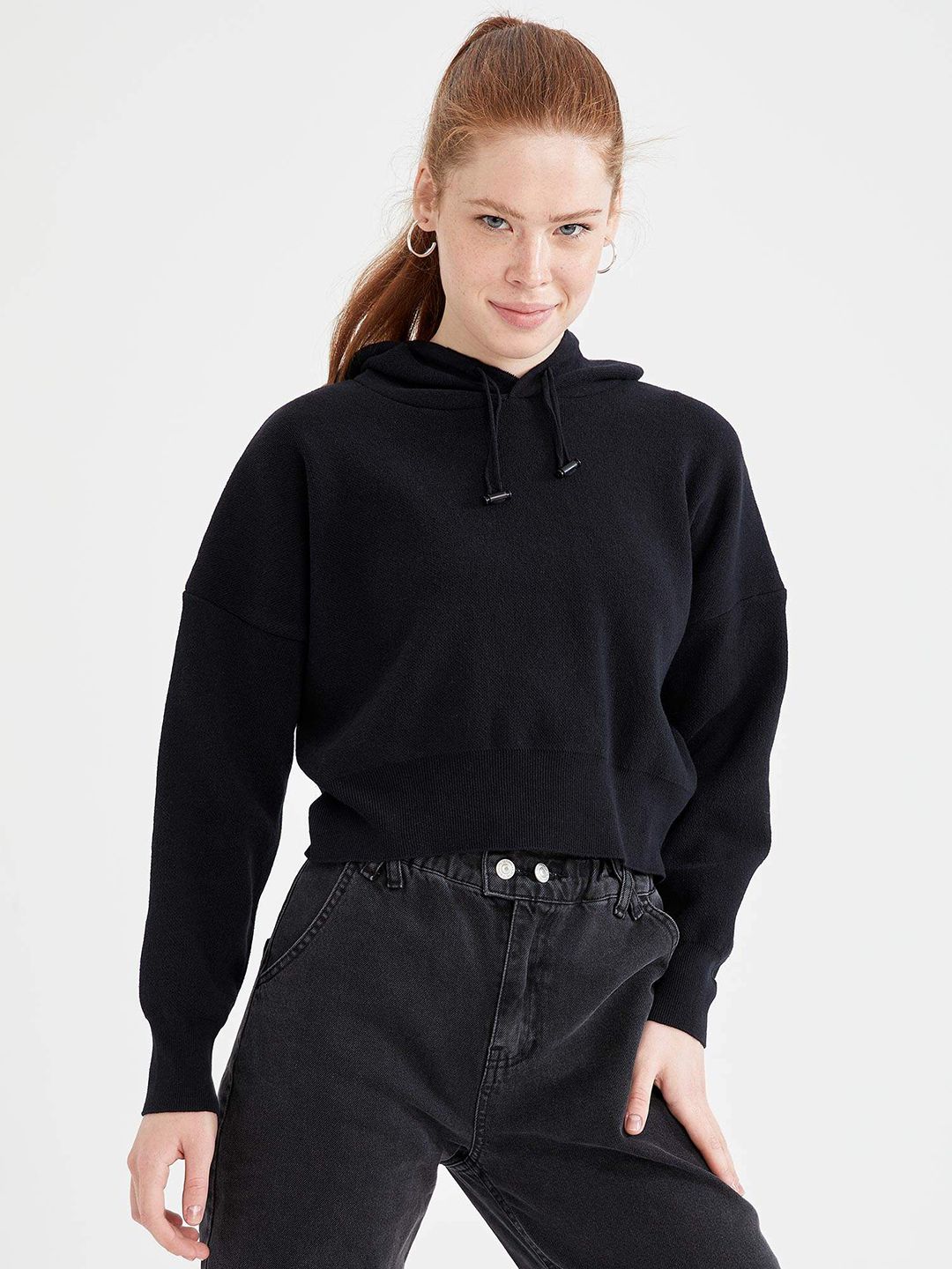 DeFacto Women Black Cropped Fit Pullover Price in India