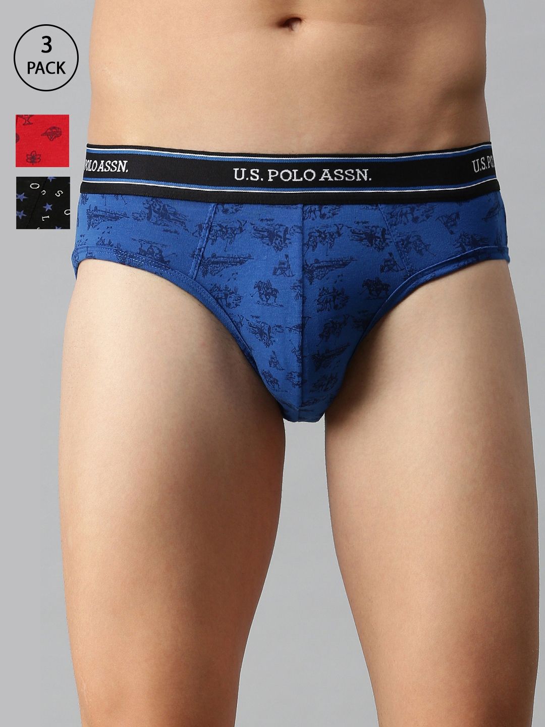 U.S. Polo Assn. Men Multi Solid Cotton Briefs Pack of 3 I615-BIB-P3