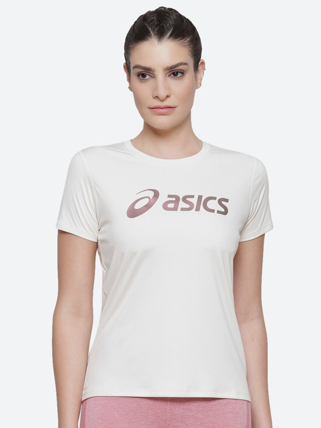 ASICS Women Off White Typography Printed SILVER NAGARE Running T-shirt Price in India